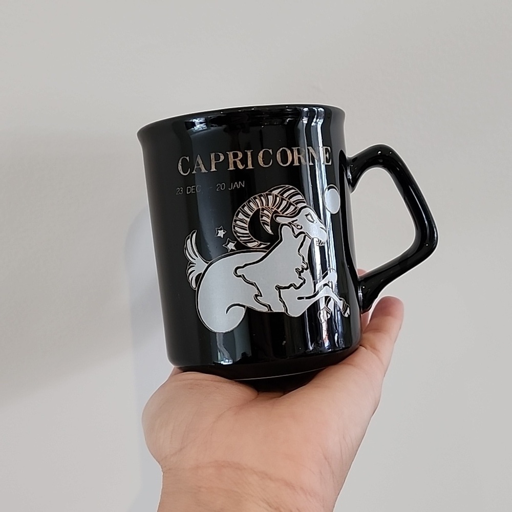 Vintage Capricorn Zodiac Sign Black and Gold Ceramic Coffee Mug